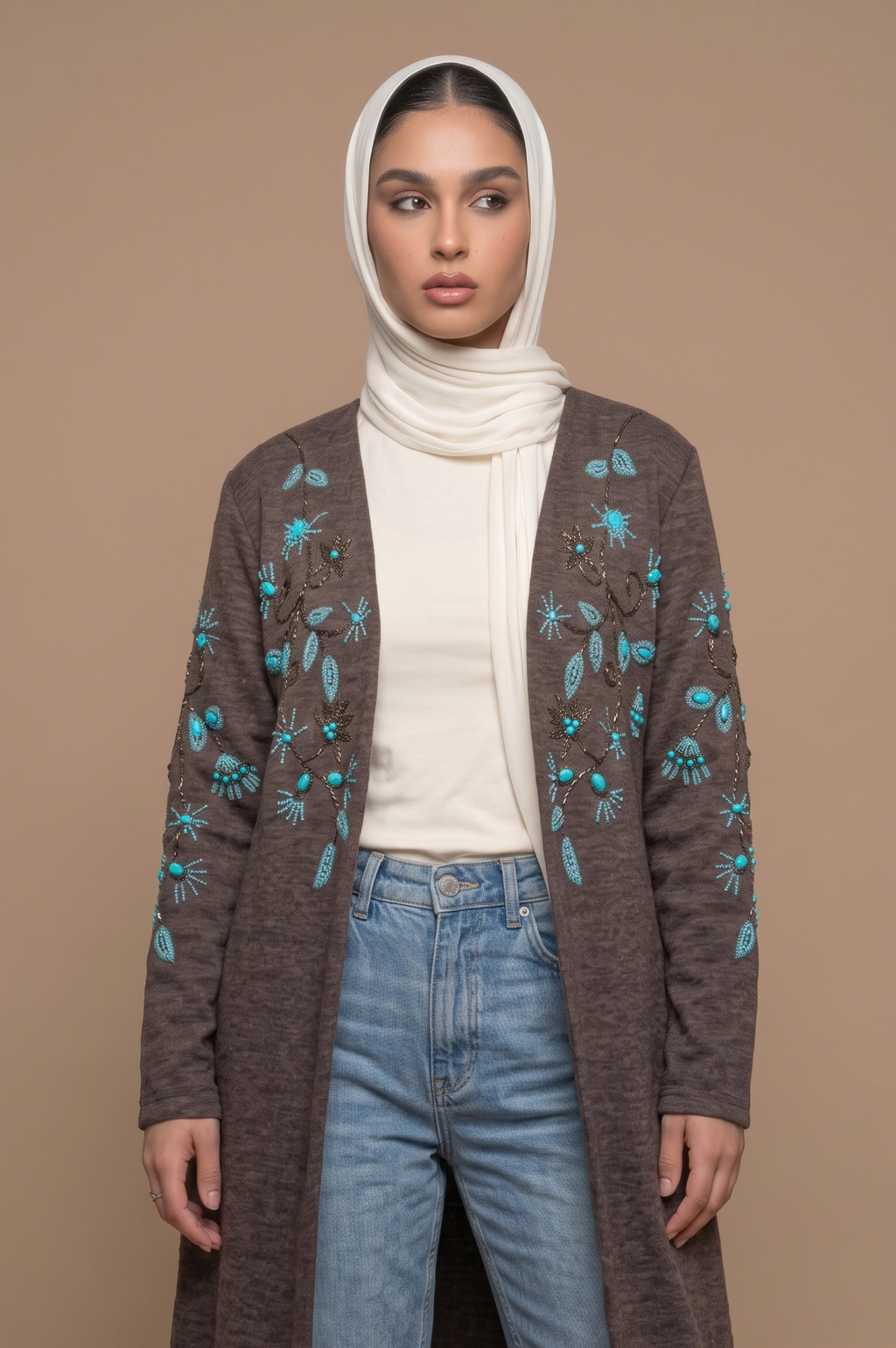 Lagune model wearing the jacket in the studio