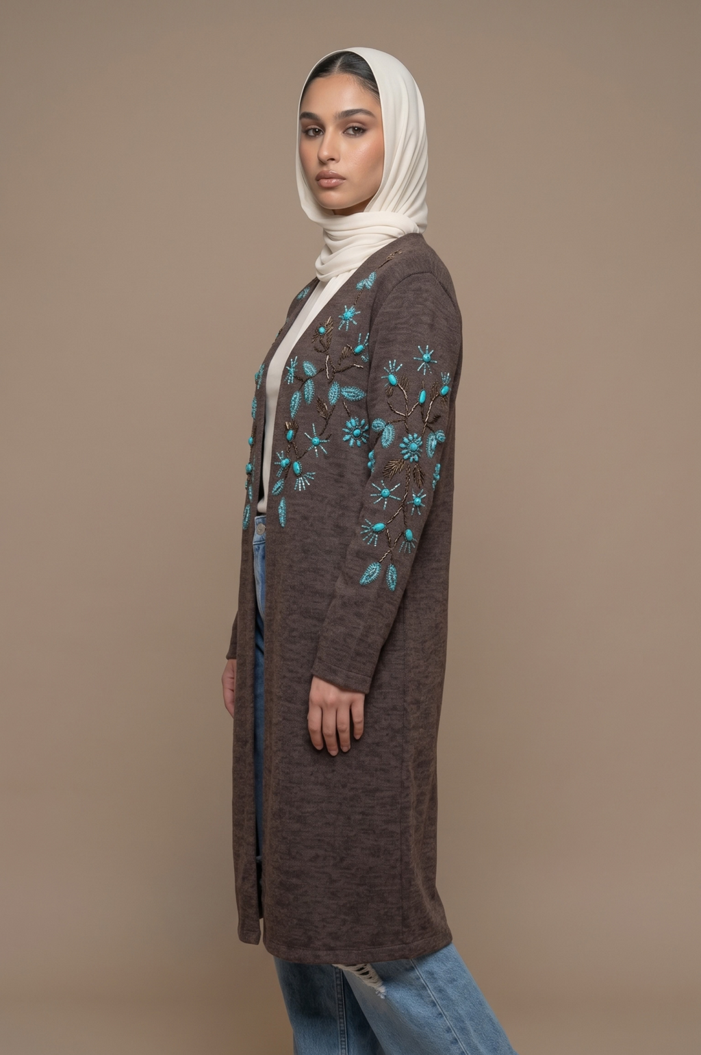 Lagune model wearing the jacket in the studio