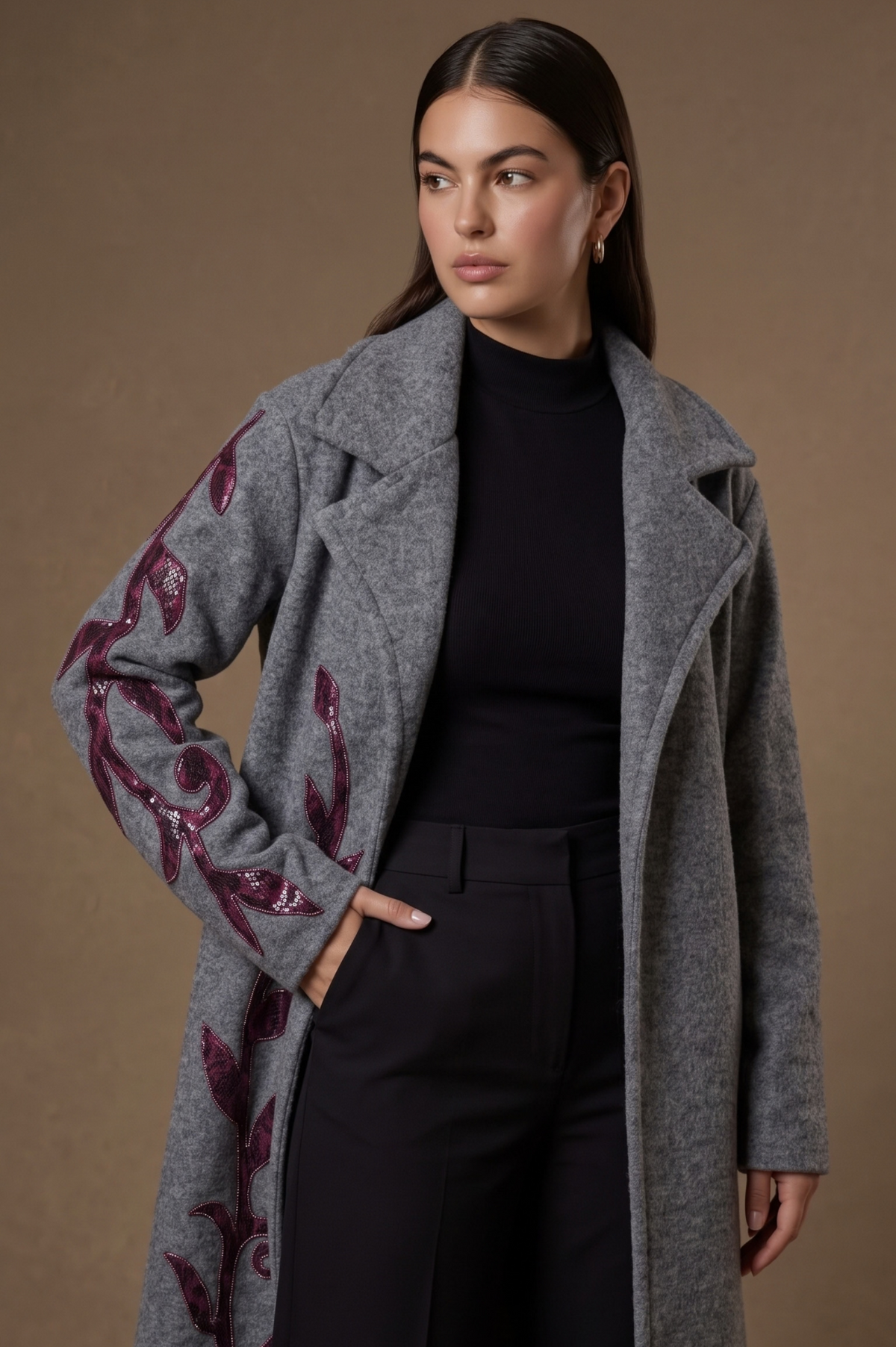 Vigne model wearing the jacket in the studio